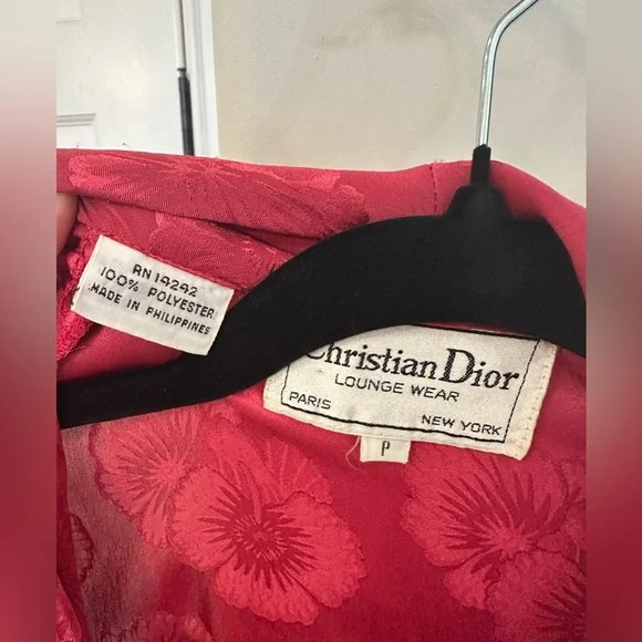 Vintage Christian Dior Pink Floral Loungewear Nightgown Pleated Neck Tie Size S - Picture 3 of 6